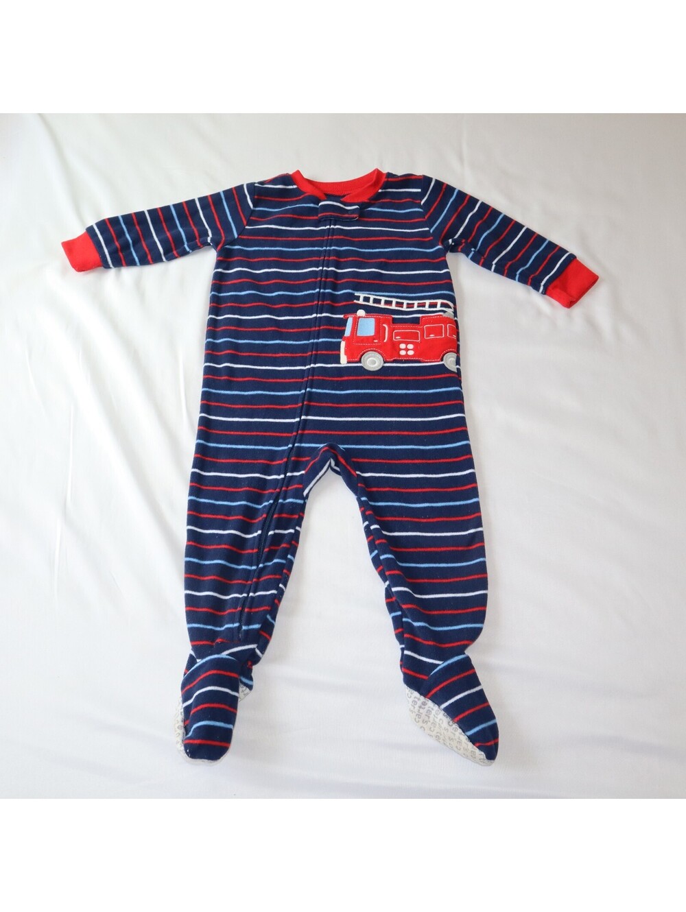 Carter's Boys Footed Pajamas Fire Truck Size 12M Navy